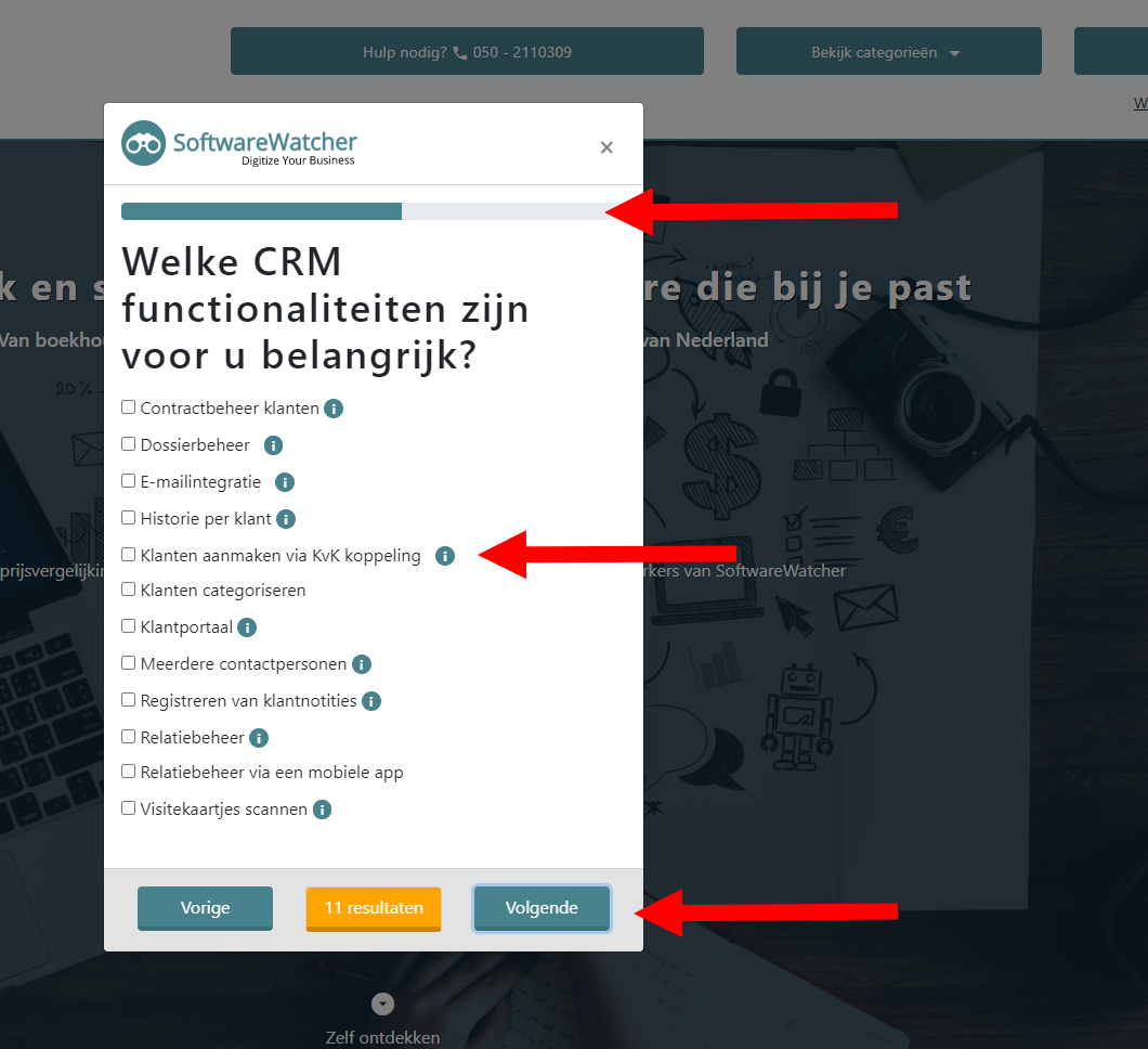 Softwareselectie tool voortgangsmeter